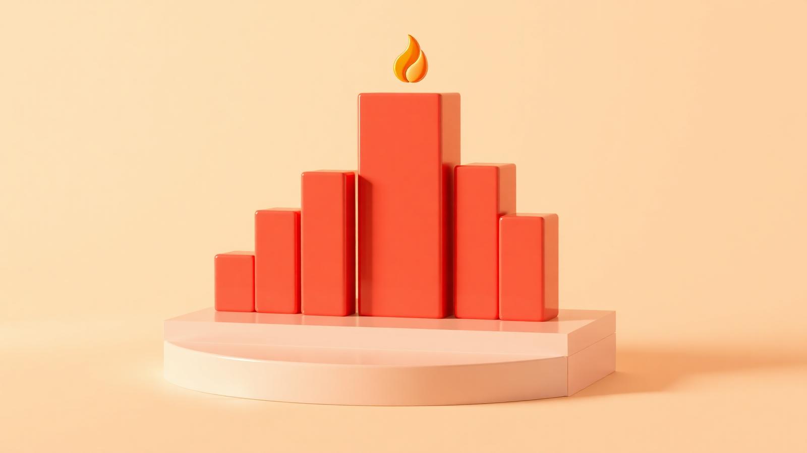 Ranked leaderboard bars with a flame on top