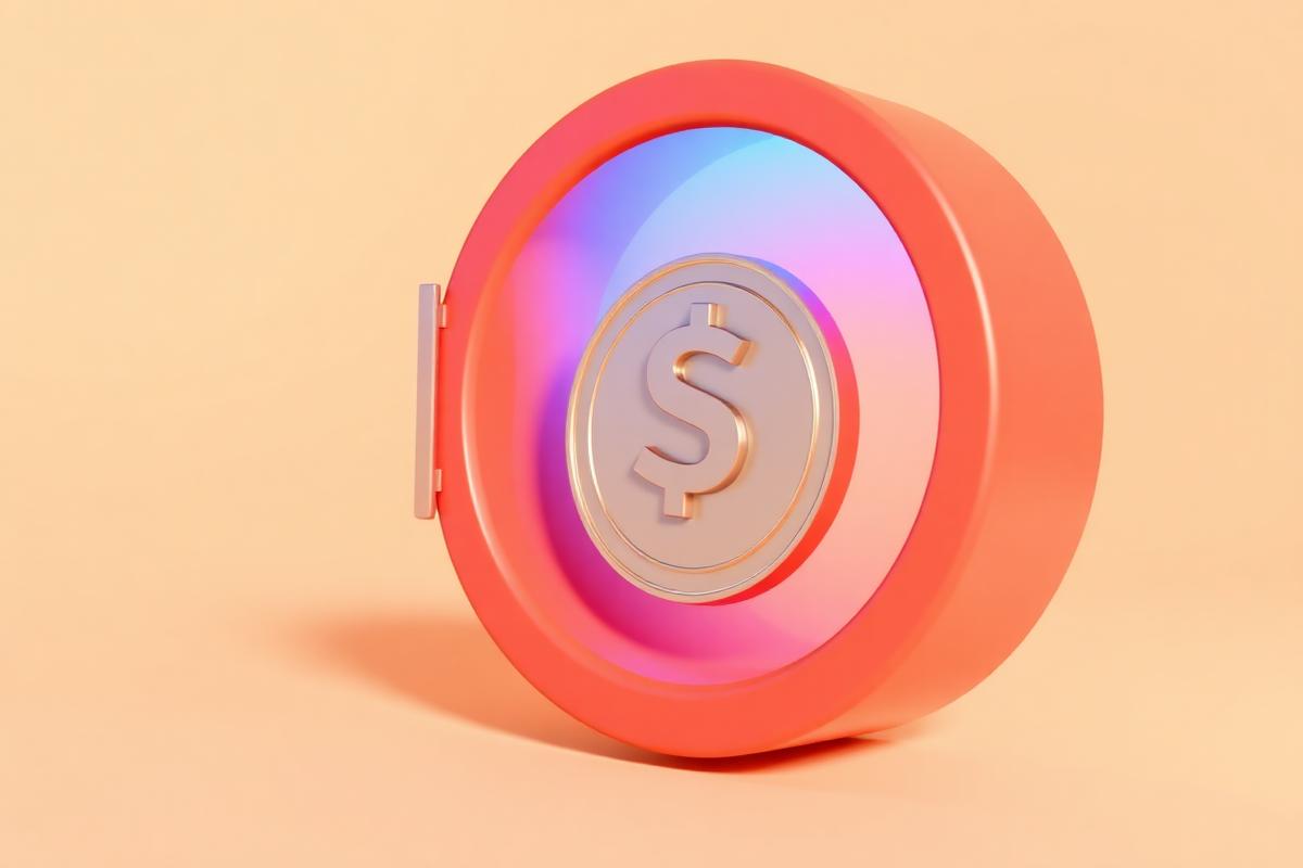 A coin secured inside a vault, representing escrow
