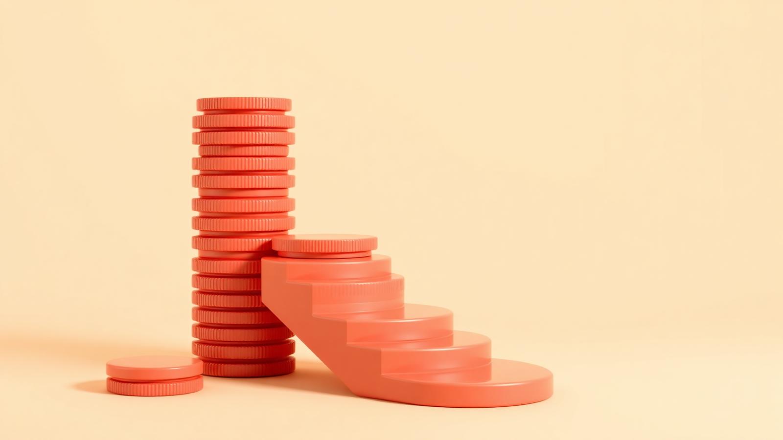 Stacked coins rising like a staircase
